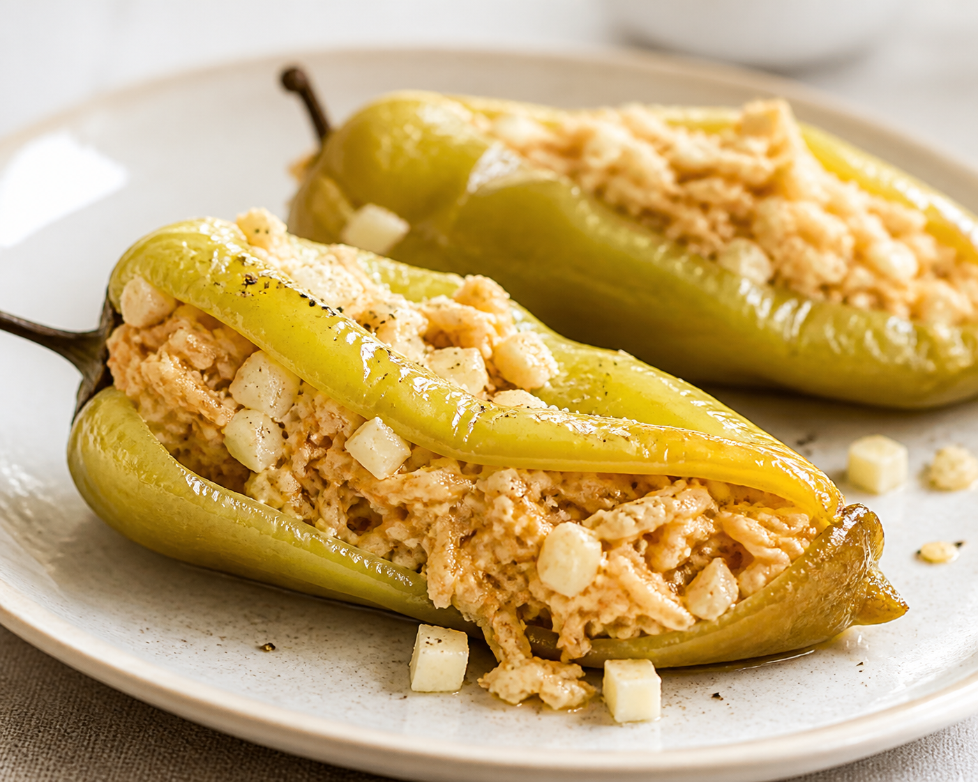 Cubanelle Peppers Stuffed with Crab Rice, Coconut, and Queso del País