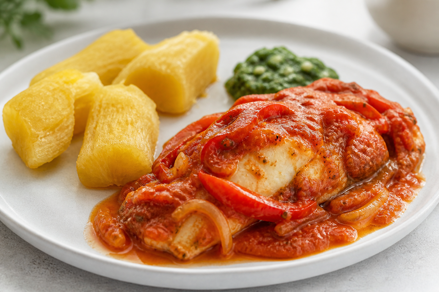 Havana-Style Fish Enchilado with Golden Yuca and Cilantro Mojo