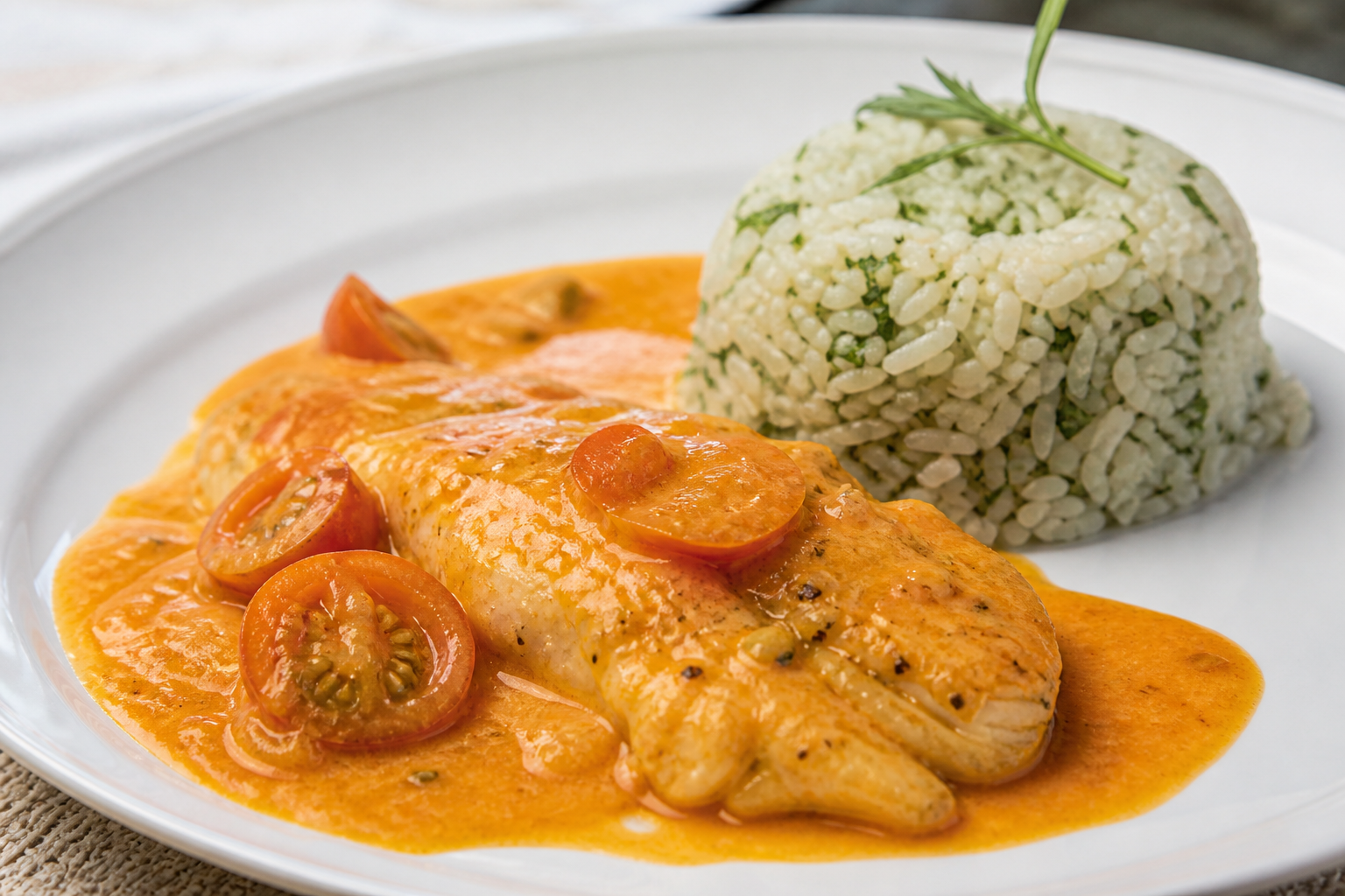 Bagre Criollo en Salsa de Tamarillo y Coco con Arroz de Cimarrón