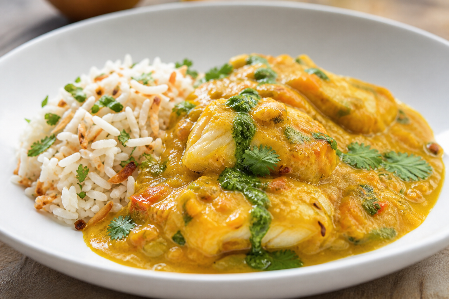 Brazilian Fish and Pumpkin Bobó with Toasted Coconut Rice and Cilantro Vinaigrette