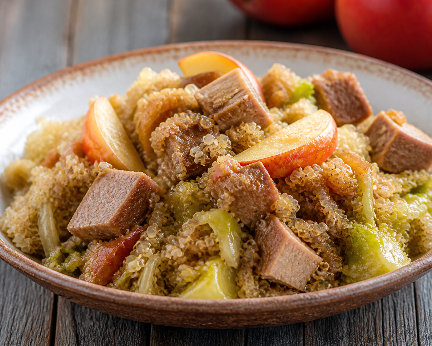 Guiso Chilote de Quínoa con Cerdo Ahumado, Repollo y Manzana al Chupilca