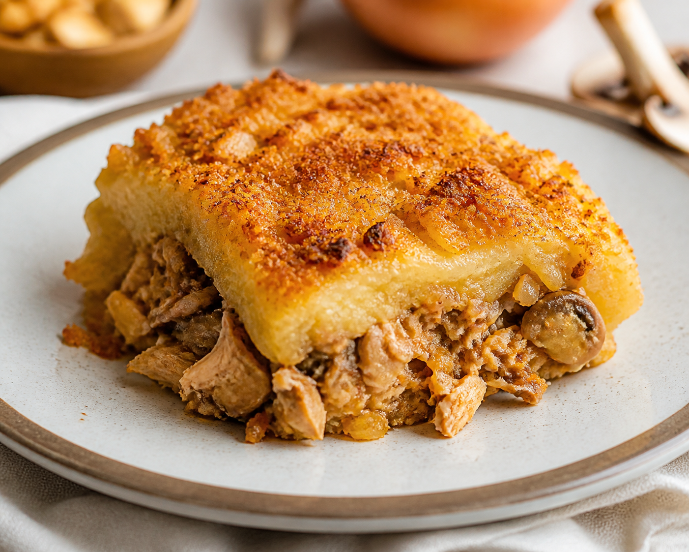 Potato and Merquén Bake with Chicken-Mushroom Filling and Chuchoca Crust