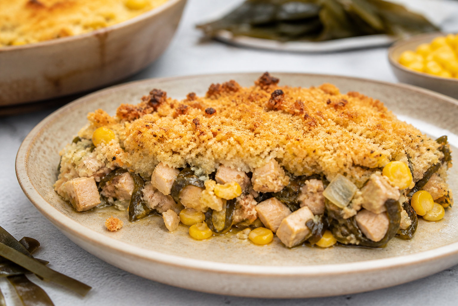 Corn and Cochayuyo Bake with White Wine Turkey Filling and Chuchoca Crust