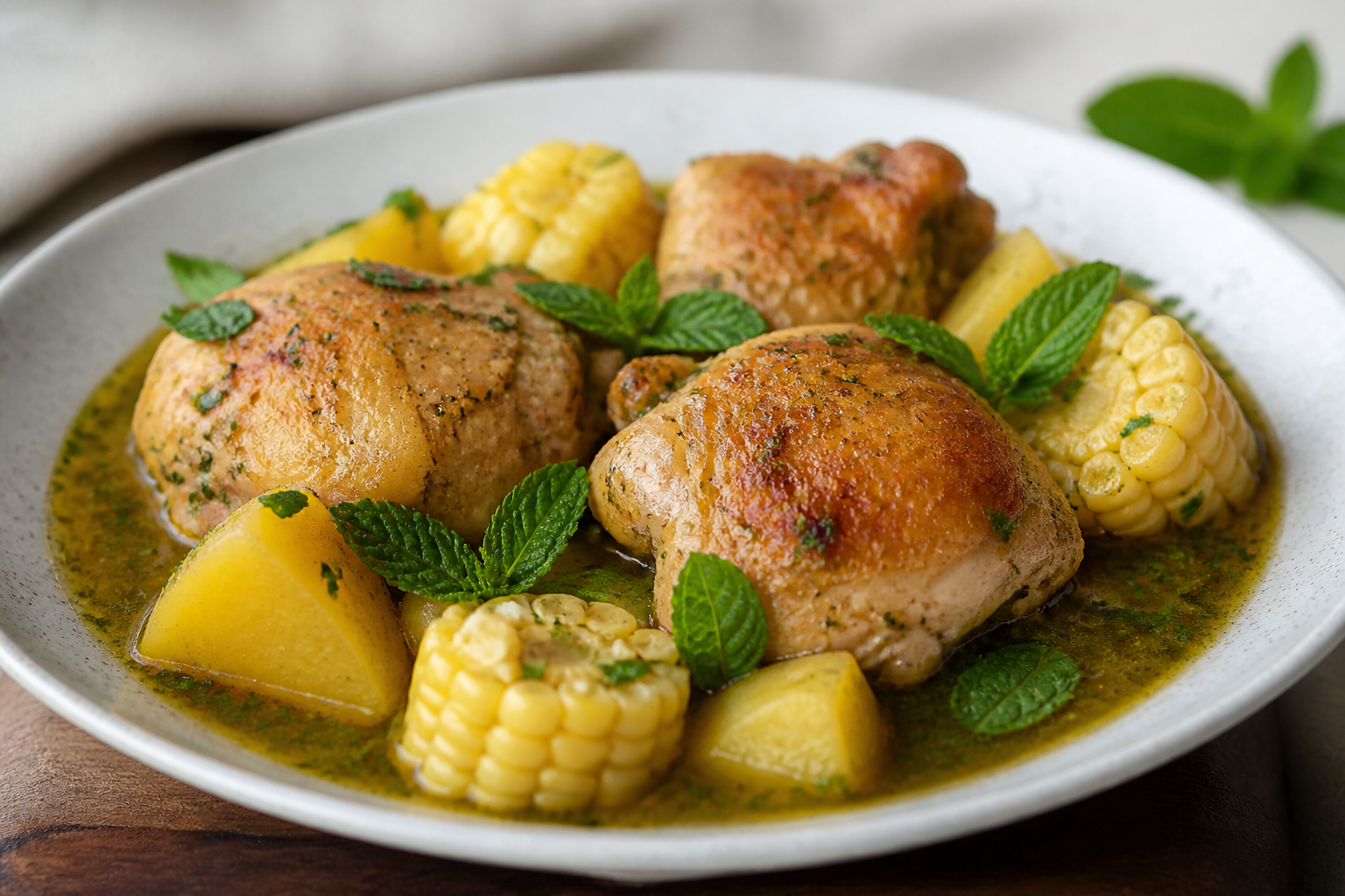 Criollo Chicken Stew with Corn, Mint, and Yellow Potato