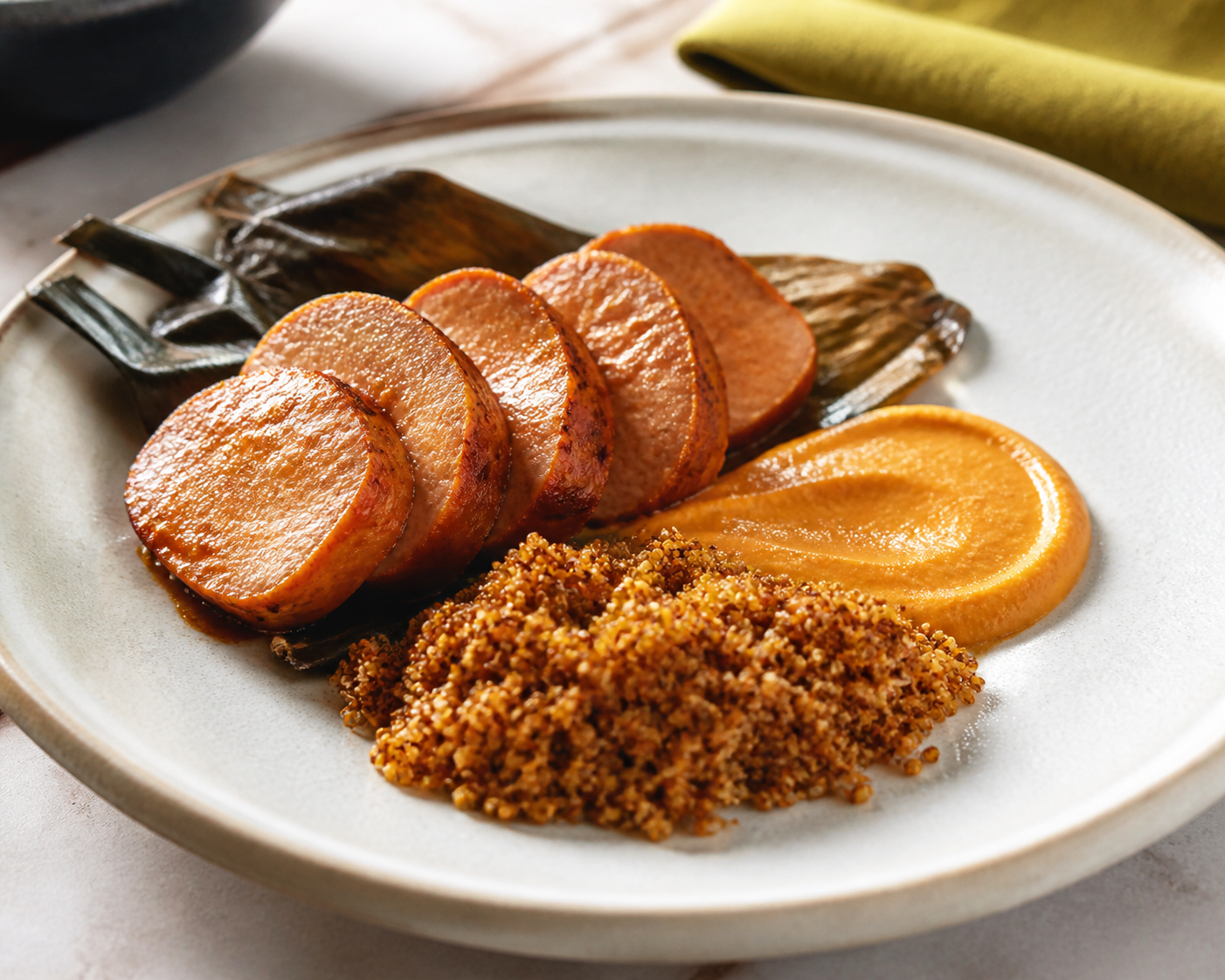 Andean Pork Maito with Peanut Sambo and Toasted Quinoa