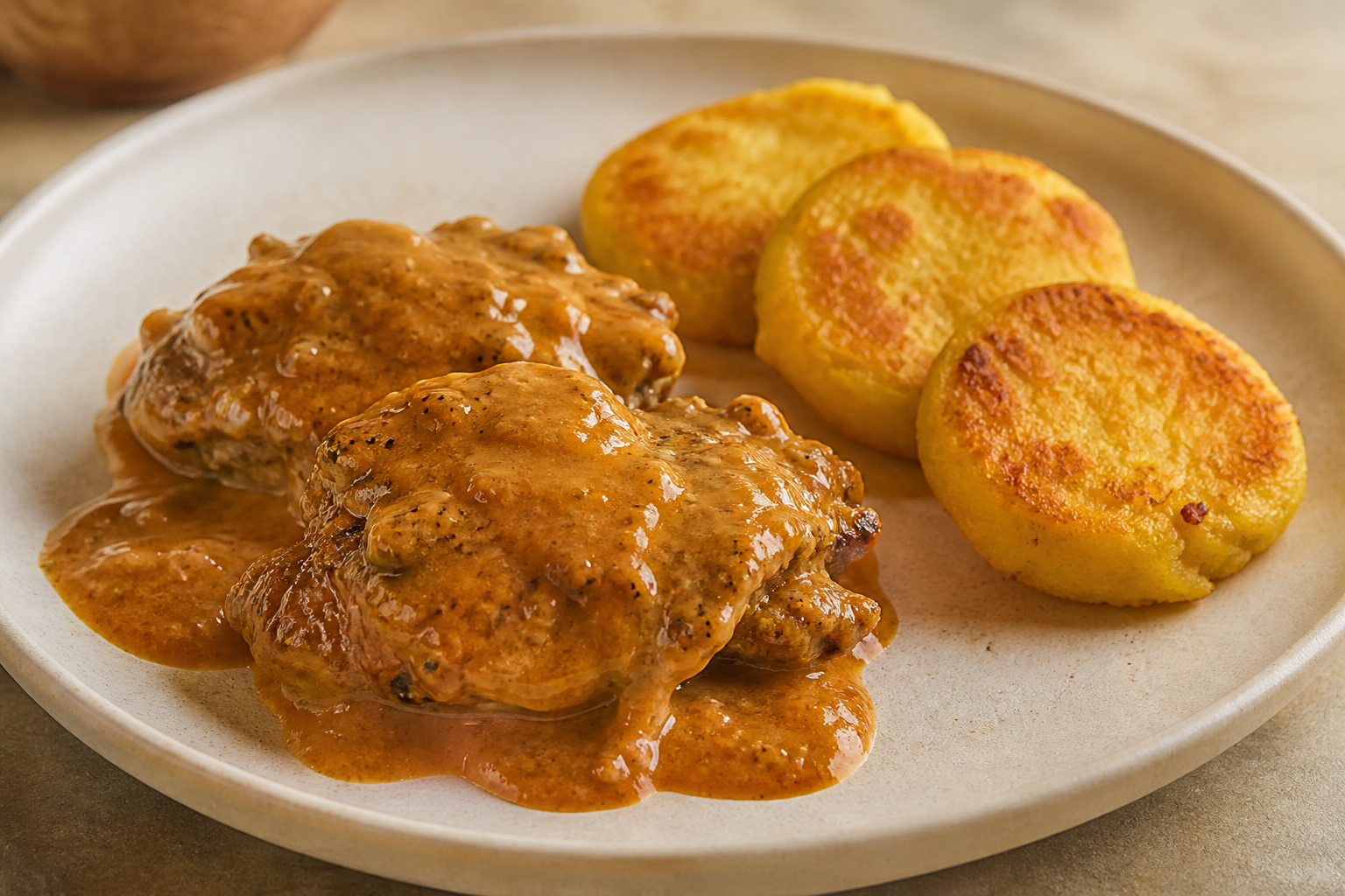 Pollo Criollo en Salsa de Naranjilla y Maní con Tortitas Doradas de Mote