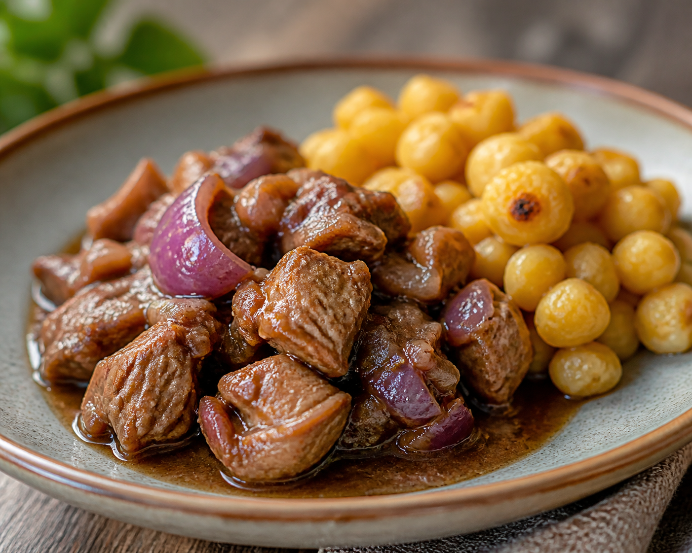 Fritada Suave de Chancho con Salsa de Tamarindo y Mote Dorado