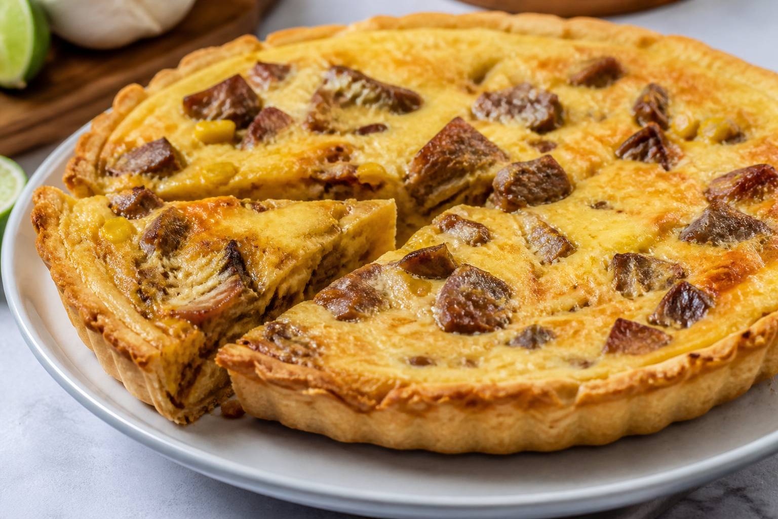 Pastel de Maíz Tierno Dominicano con Chivo Guisado Suave y Costra de Casabe