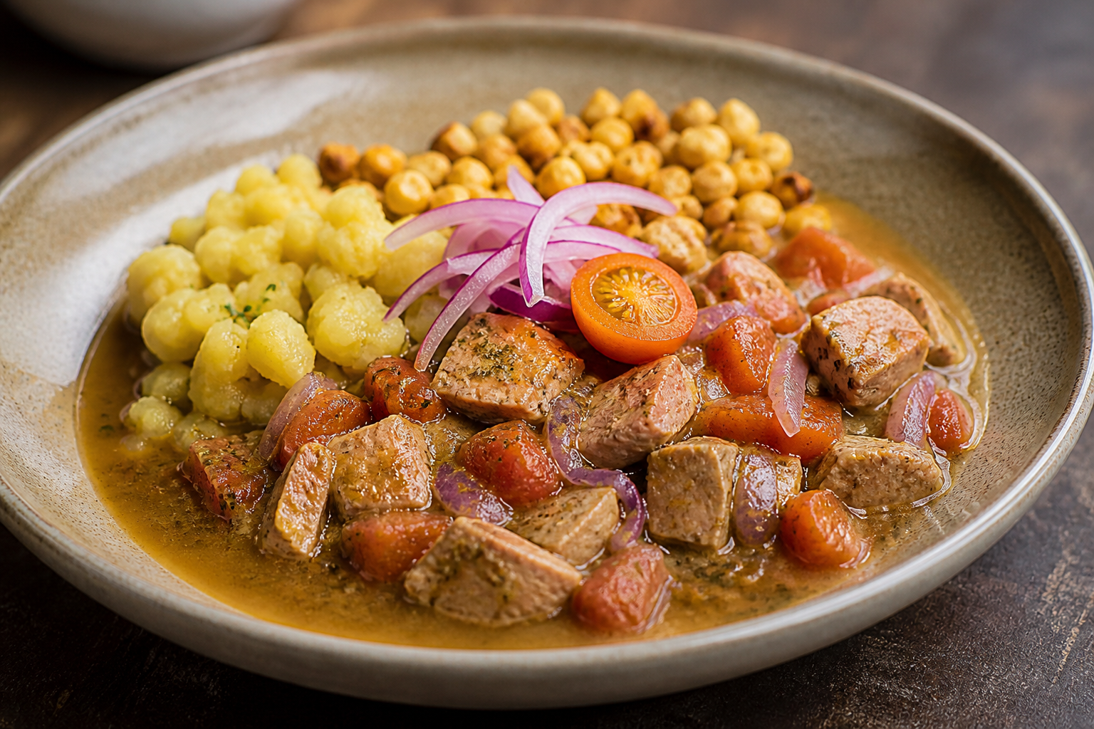 Quito-Style Turkey Stew with Tree Tomato Chili, Golden Mashua, and Toasted Corn