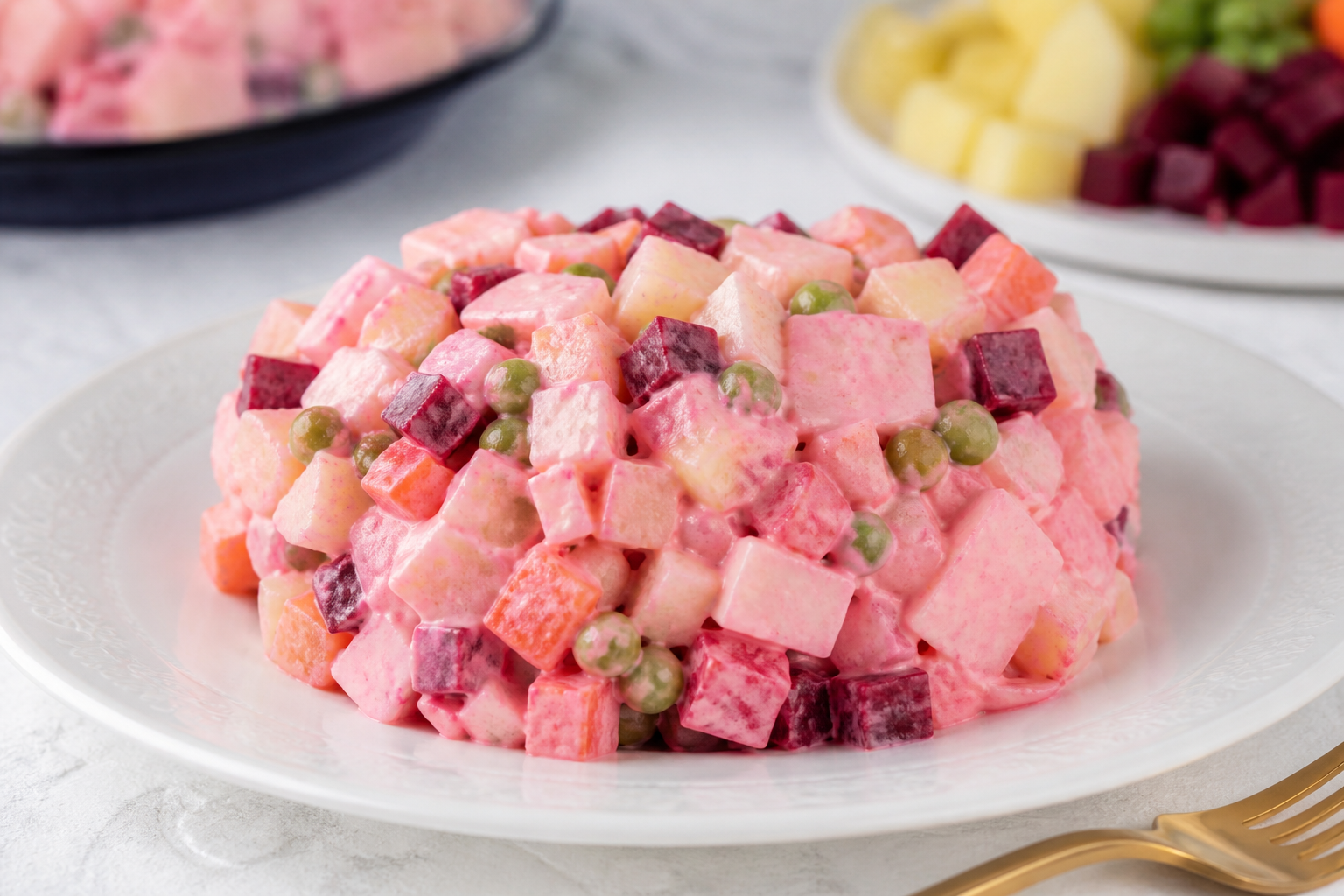 Ensalada Rusa Navideña Dominicana de Remolacha, Piña y Manzana