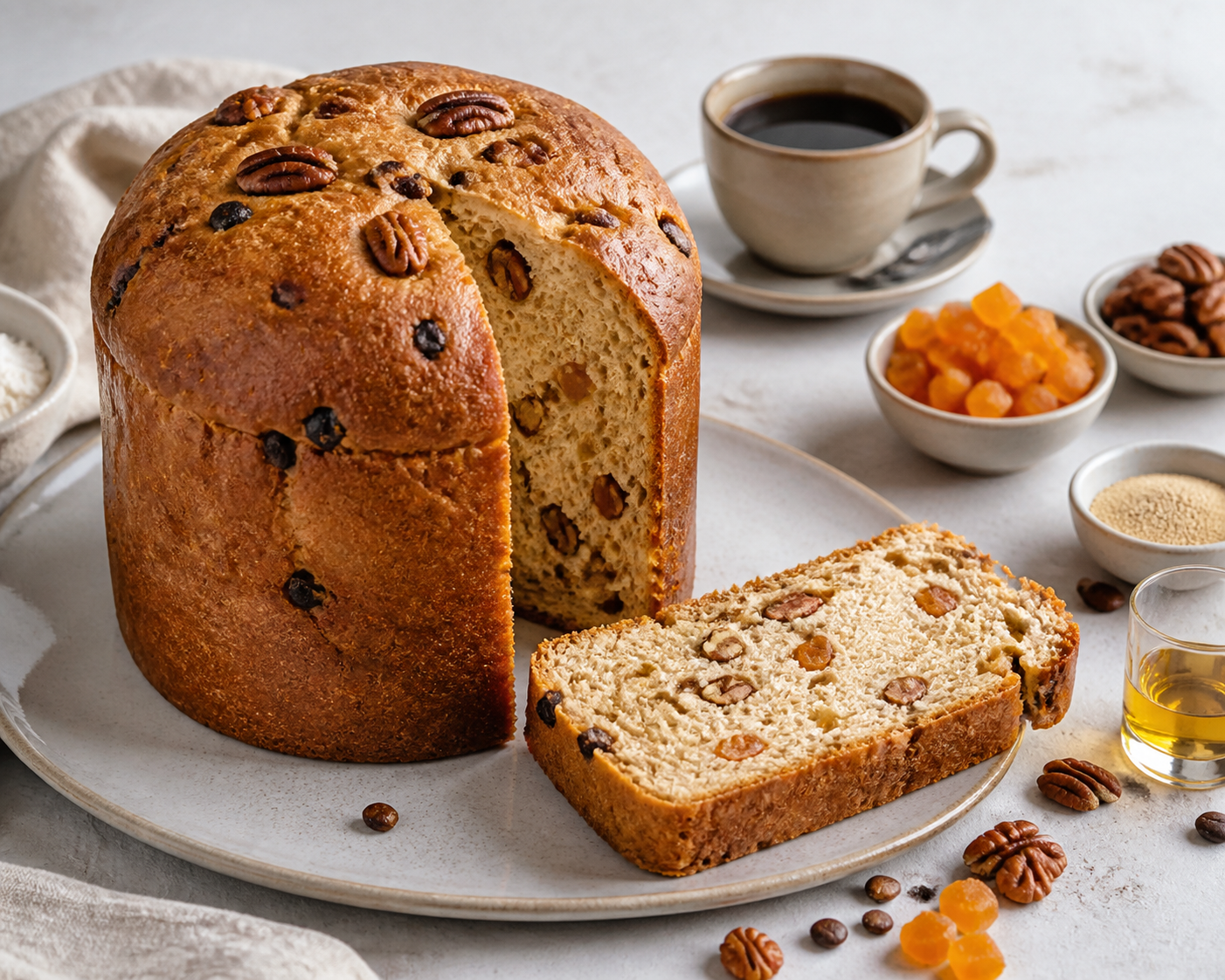 Panetón Peruano de Café, Naranja Confitada y Pecanas al Pisco