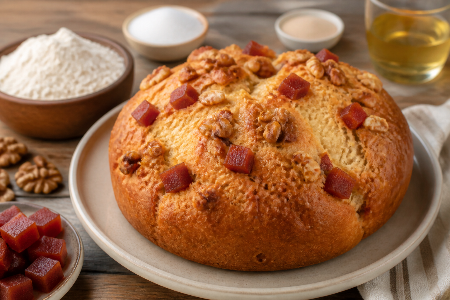 Argentine Holiday Sweet Bread with Cider, Quince Paste, and Toasted Walnuts