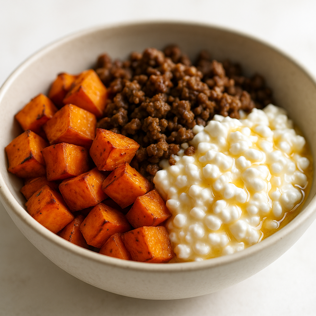 Bowl de carne y boniato con miel picante