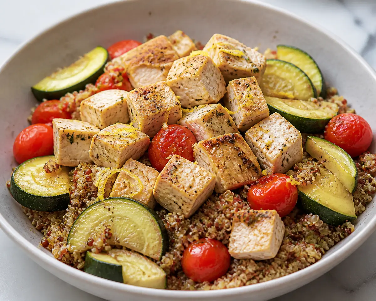 Tazón Tibio de Pavo al Limón con Quinoa Crujiente