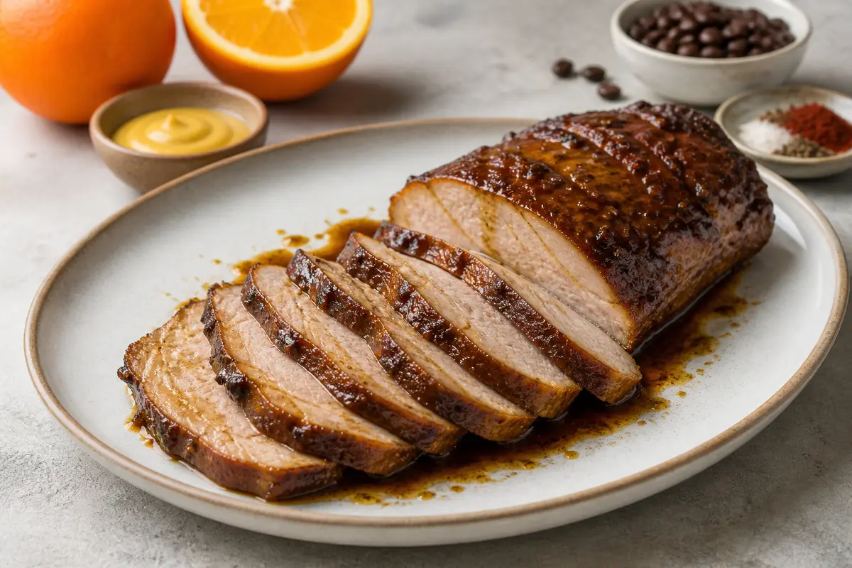 Lomo de Cerdo Glaseado con Café, Naranja y Mostaza