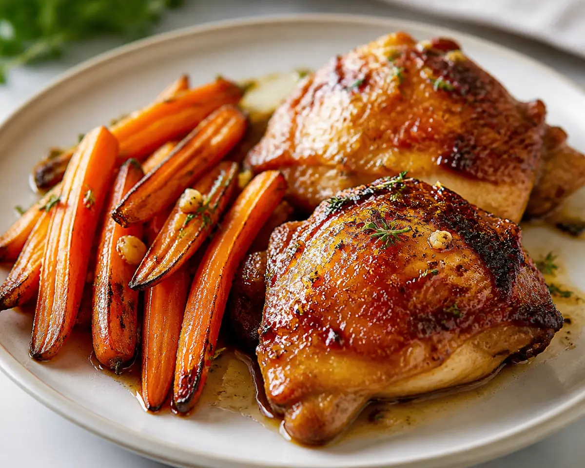 Crispy Chicken with Smoked Honey Glaze and Roasted Carrots