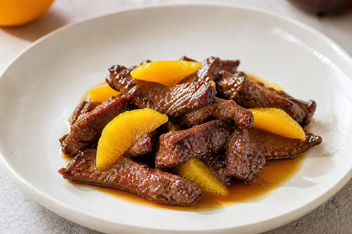 Coffee-Orange Glazed Beef Strips