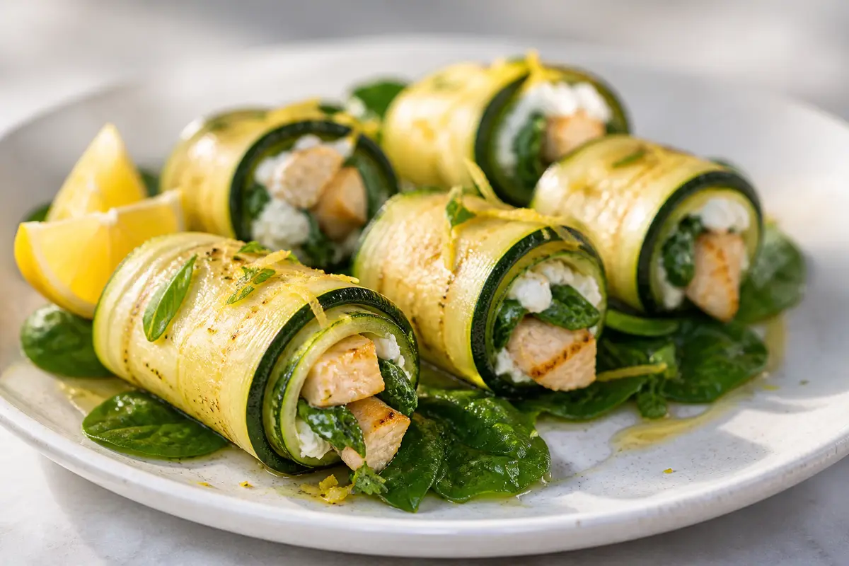 Rollitos de Calabacín con Pollo al Limón y Ricotta de Hierbas