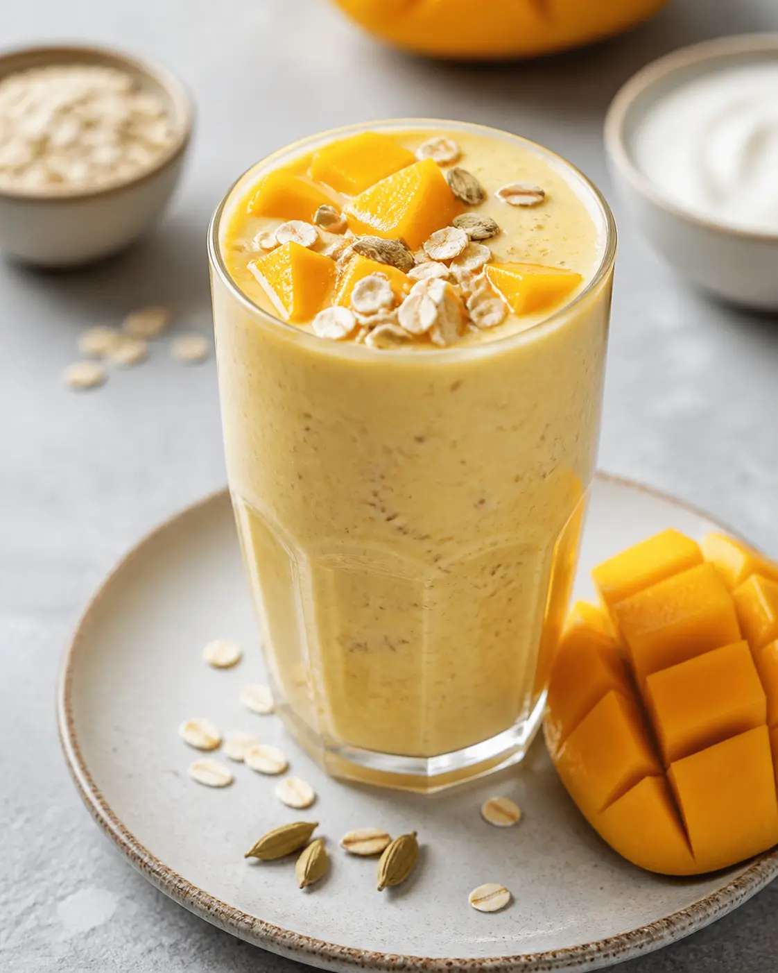 Batido Cremoso de Mango, Avena y Cardamomo Tostado