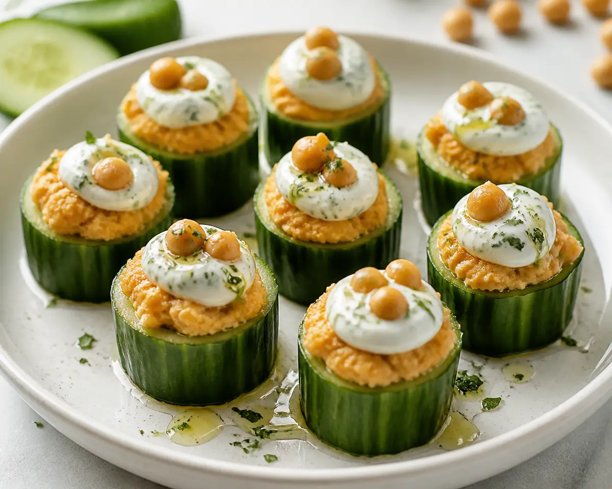 Crispy Cucumber Cups with Smoky Chickpea Mash and Herbed Yogurt