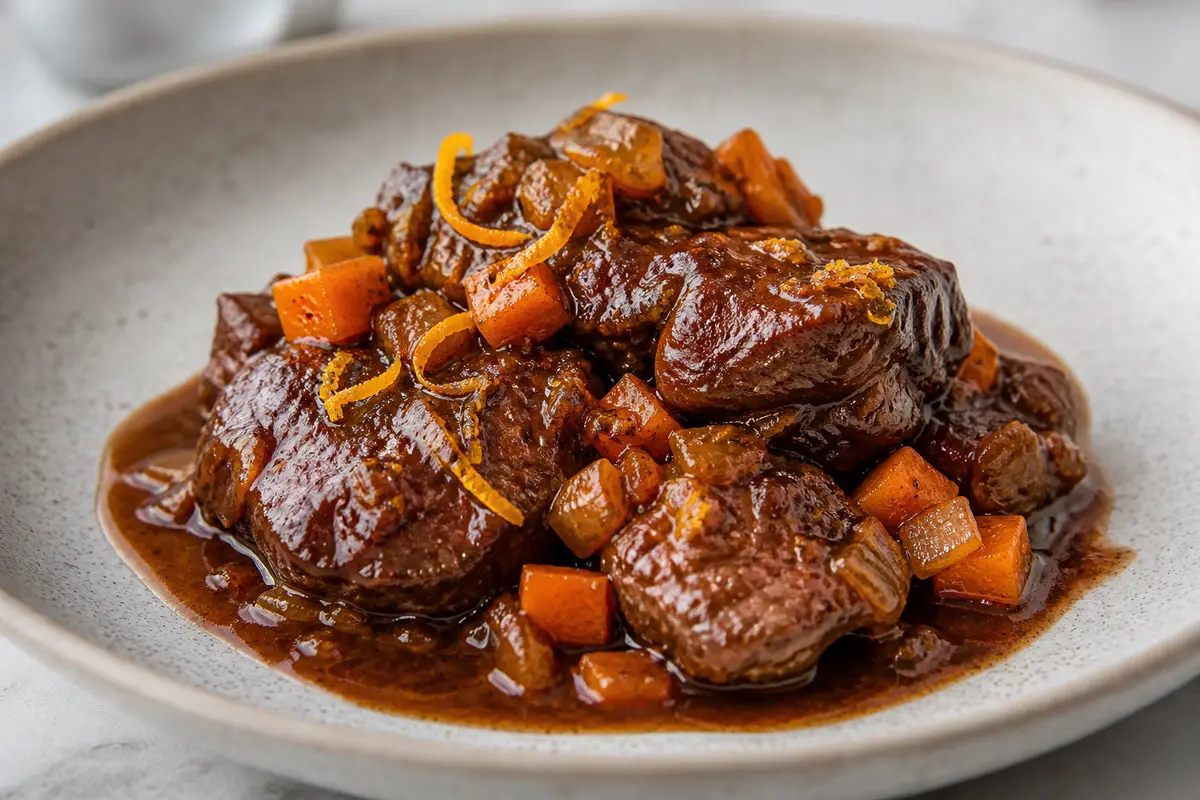 Slow Cooker Pork Cheeks with Cocoa and Orange