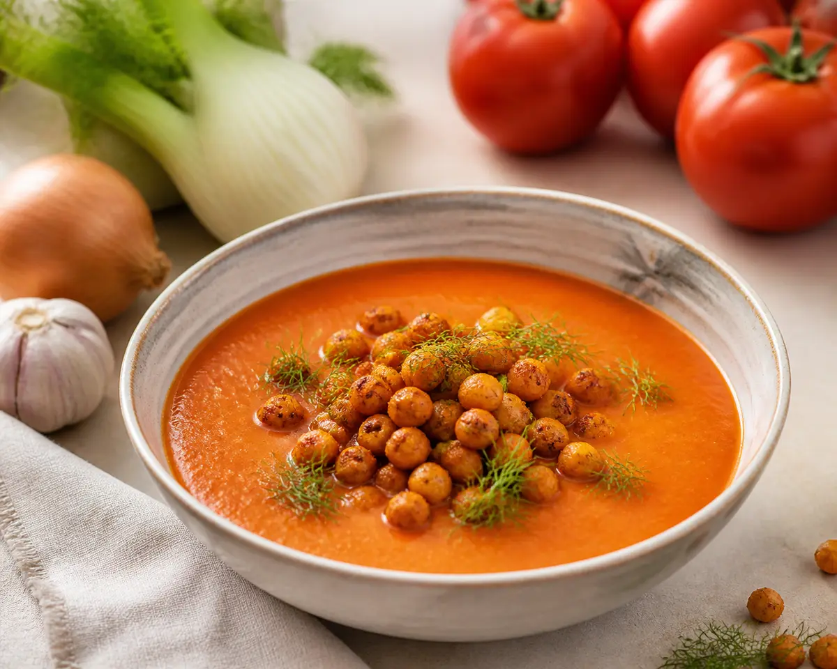 Smoky Tomato, Fennel and Crispy Chickpea Soup