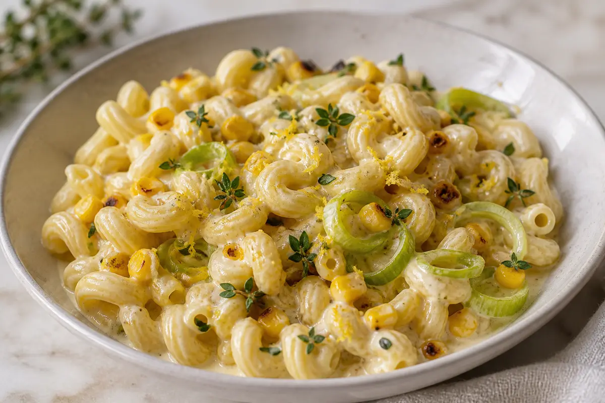 Creamy Cavatappi with Roasted Corn, Leek, and Lemon Thyme