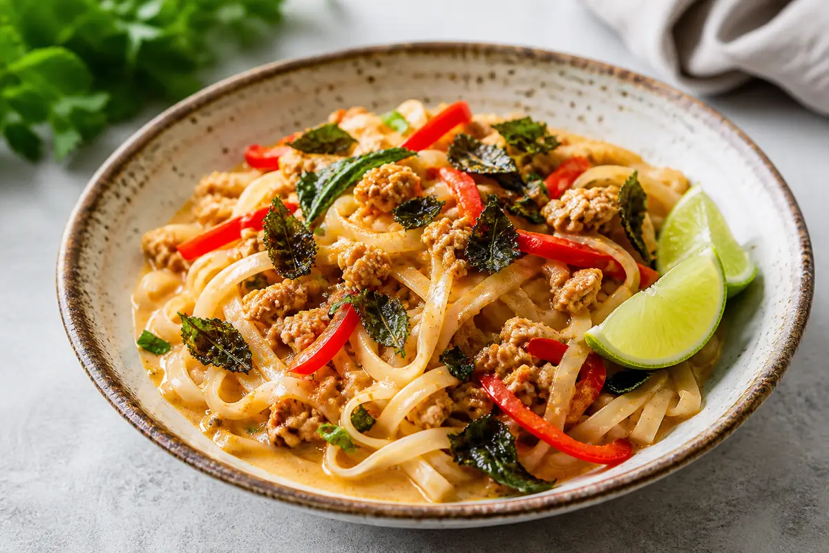 Rice Noodles with Coconut Turkey, Lime and Crispy Herbs