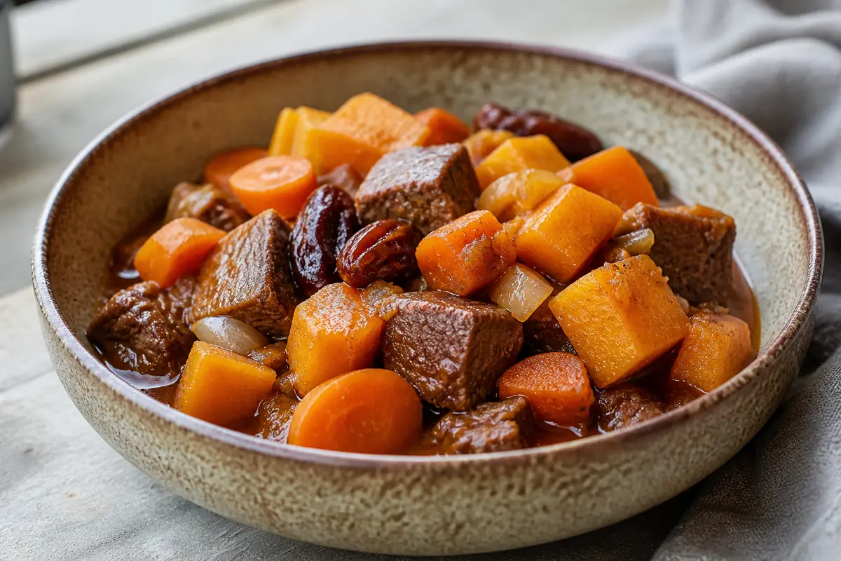 Slow Cooker Spiced Beef with Pumpkin, Coffee, and Dates