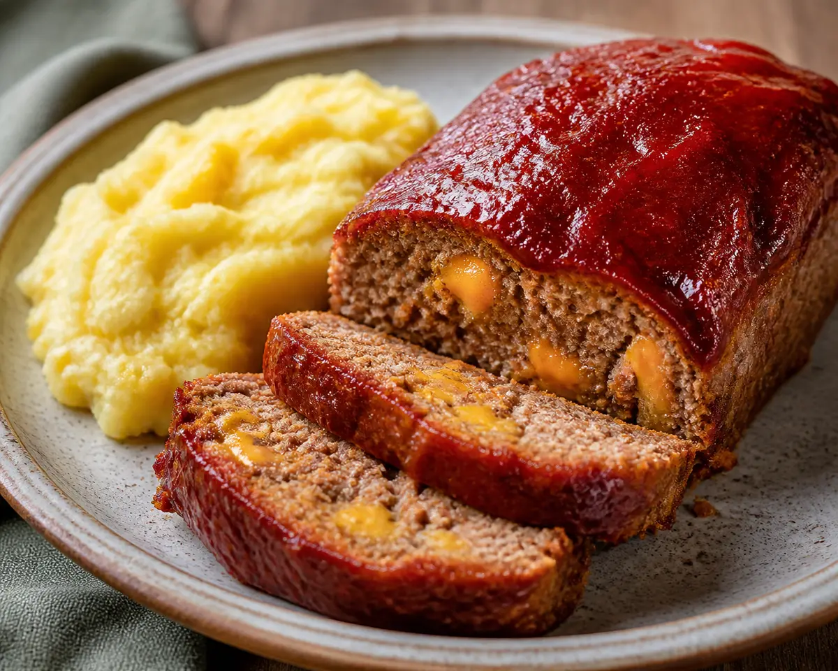 Pan de Carne BBQ con Cheddar Ahumado y Puré Rústico de Maíz