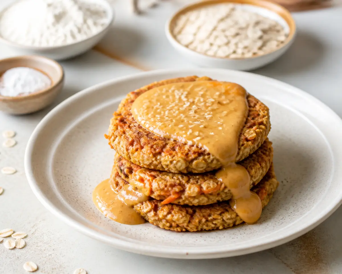 Tortitas de Avena y Zanahoria con Crema Tibia de Naranja y Sésamo
