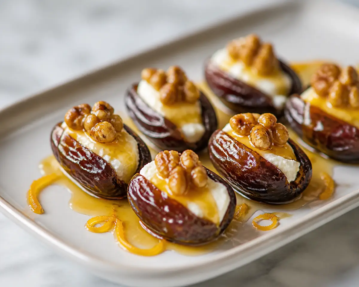Golden Dates with Goat Cheese, Toasted Walnut and Orange Glaze