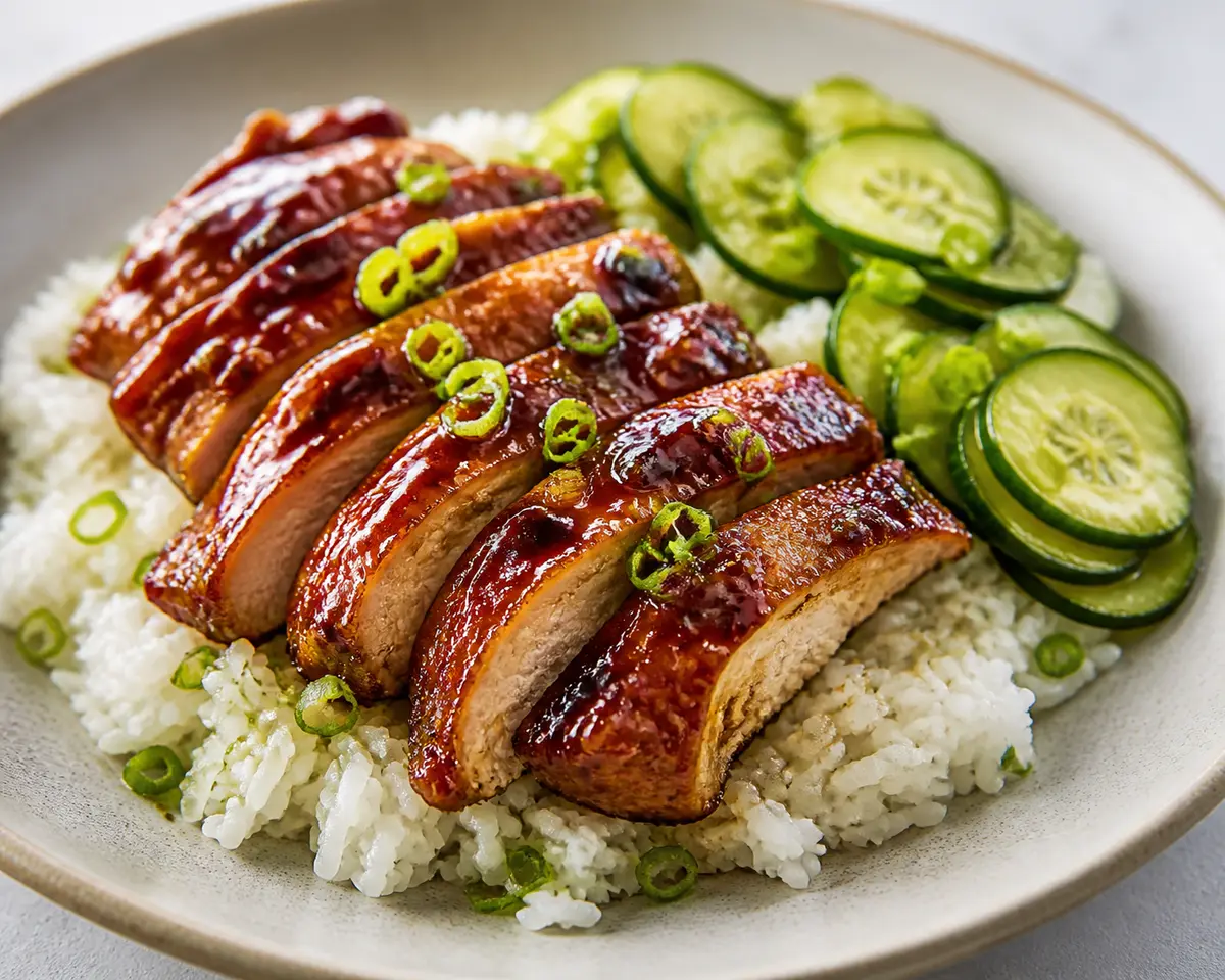 Pollo Teriyaki de Tamarindo con Arroz de Cebolleta y Pepino Macerado