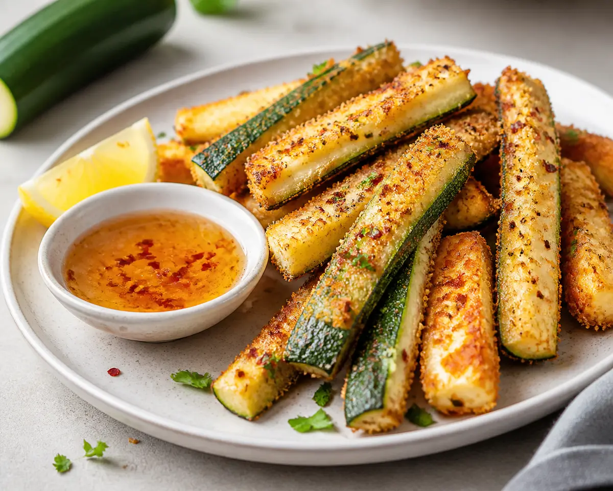 Bastones Crujientes de Calabacín y Halloumi con Miel Picante de Limón