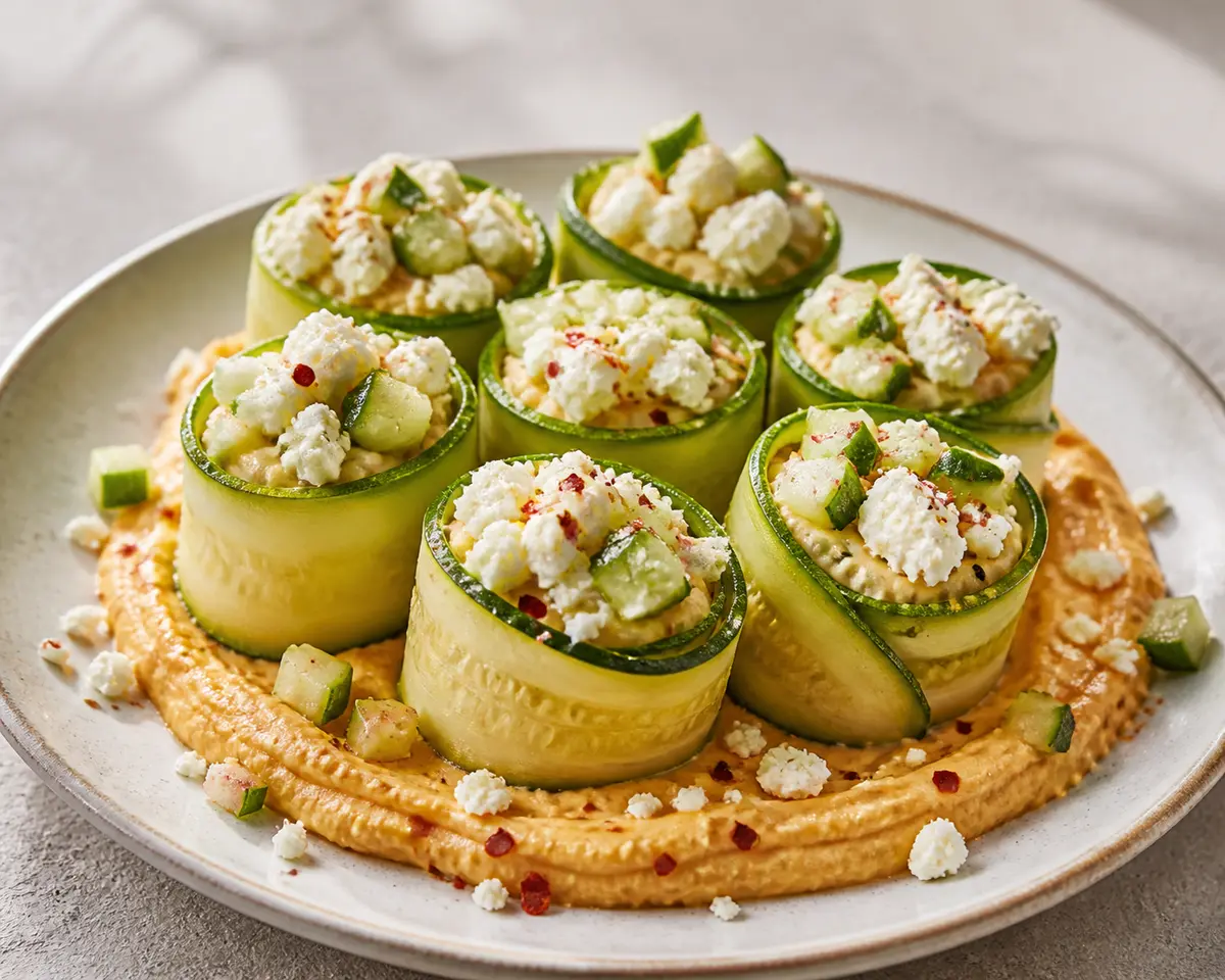 Express Zucchini Rolls with Spicy Hummus and Crispy Feta