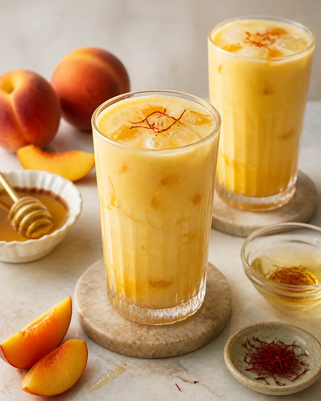 Roasted Peach and Saffron Iced Lassi