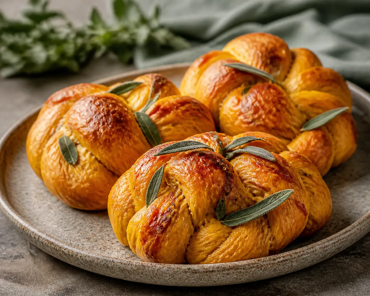 Panecillos Trenzados de Calabaza, Salvia y Queso Curado