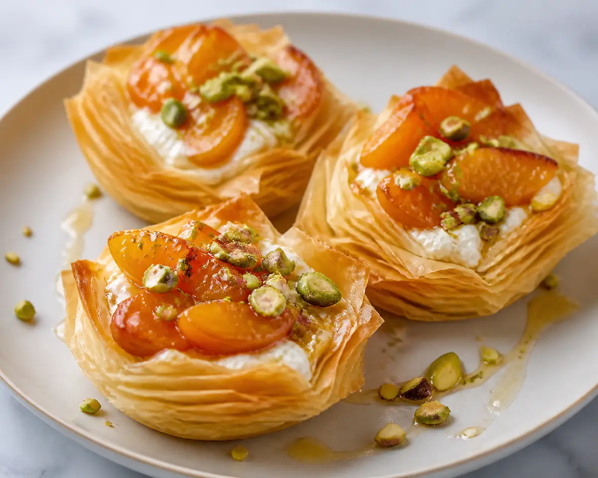 Nidos Tostados de Ricotta, Albaricoque y Pistacho con Miel de Azahar