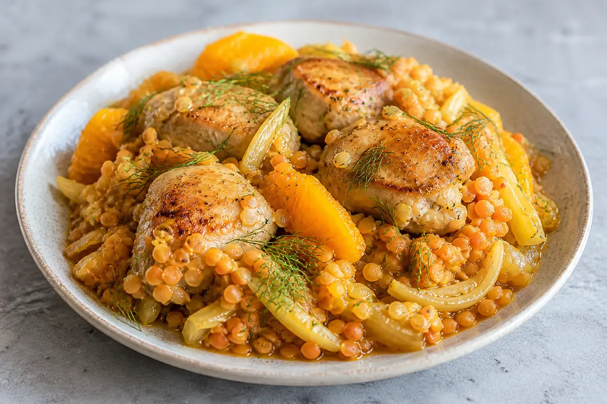Instant Pot Chicken with Fennel, Orange, and Red Lentils