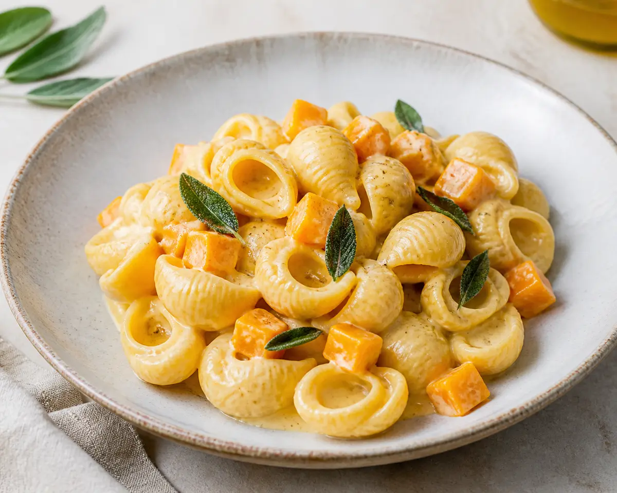 Creamy Lumache with Roasted Pumpkin, Crispy Sage and Nutmeg