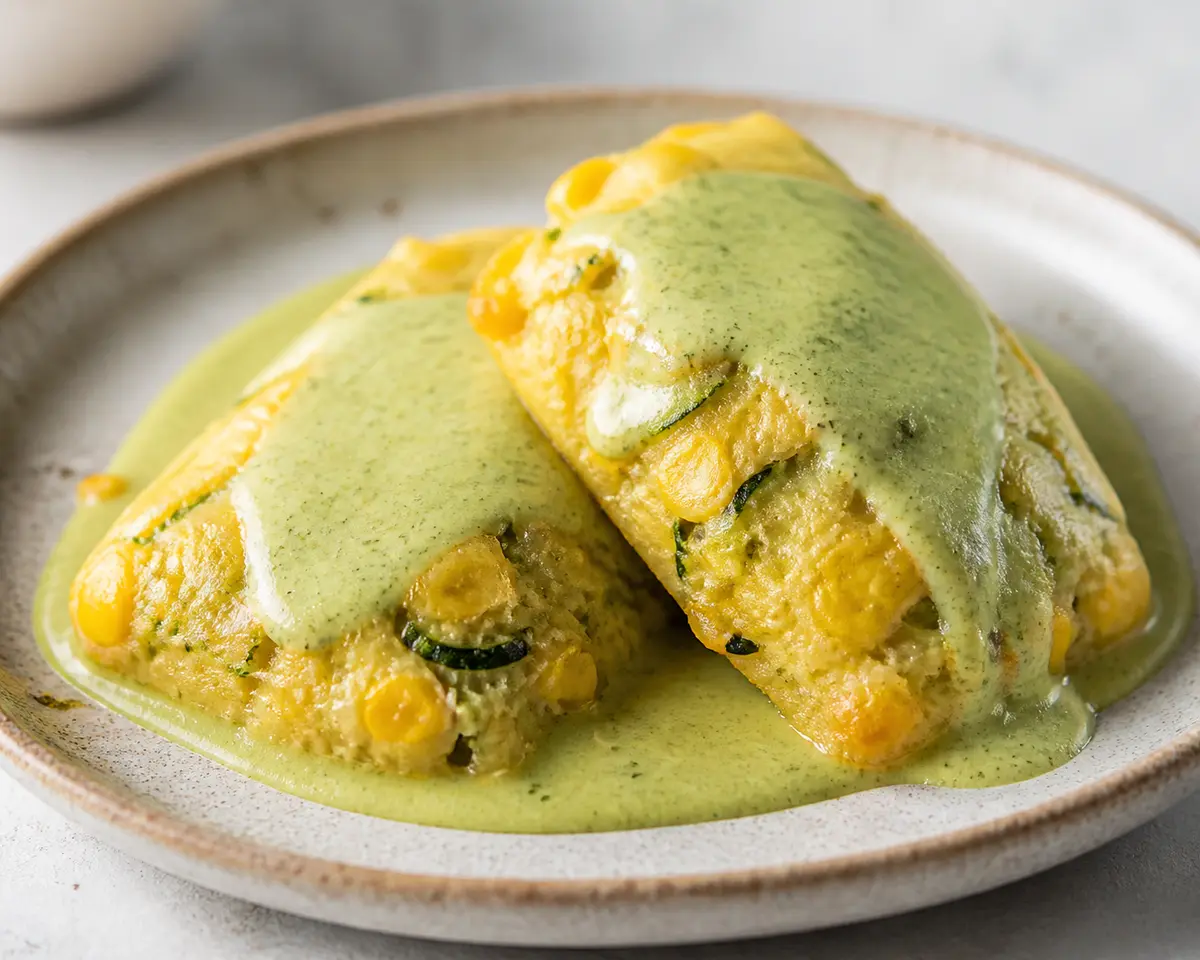 Sweet Corn and Zucchini Tamalitos with Warm Poblano Lime Cream