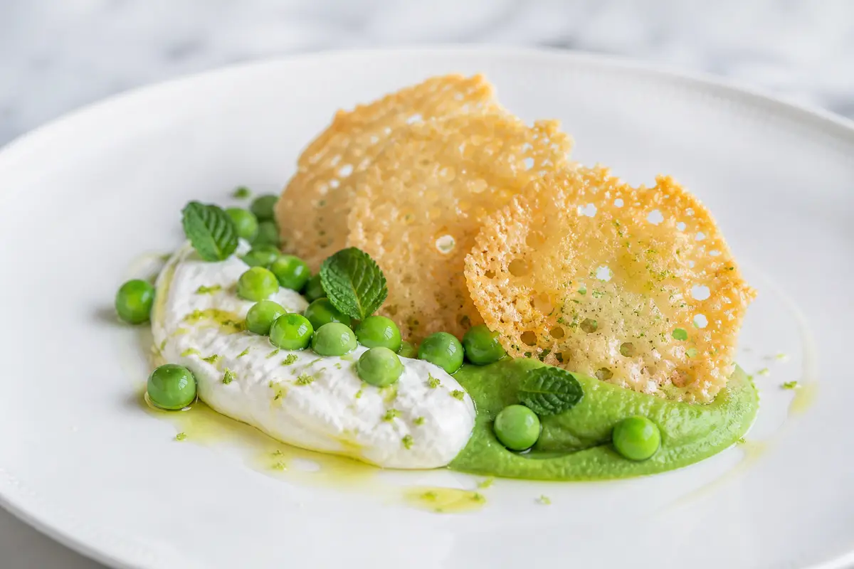Parmesan Crisps with Minted Pea and Lemon Cream