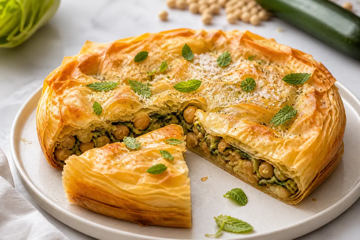 Pastel Crujiente de Garbanzos y Calabacín con Costra de Parmesano y Menta