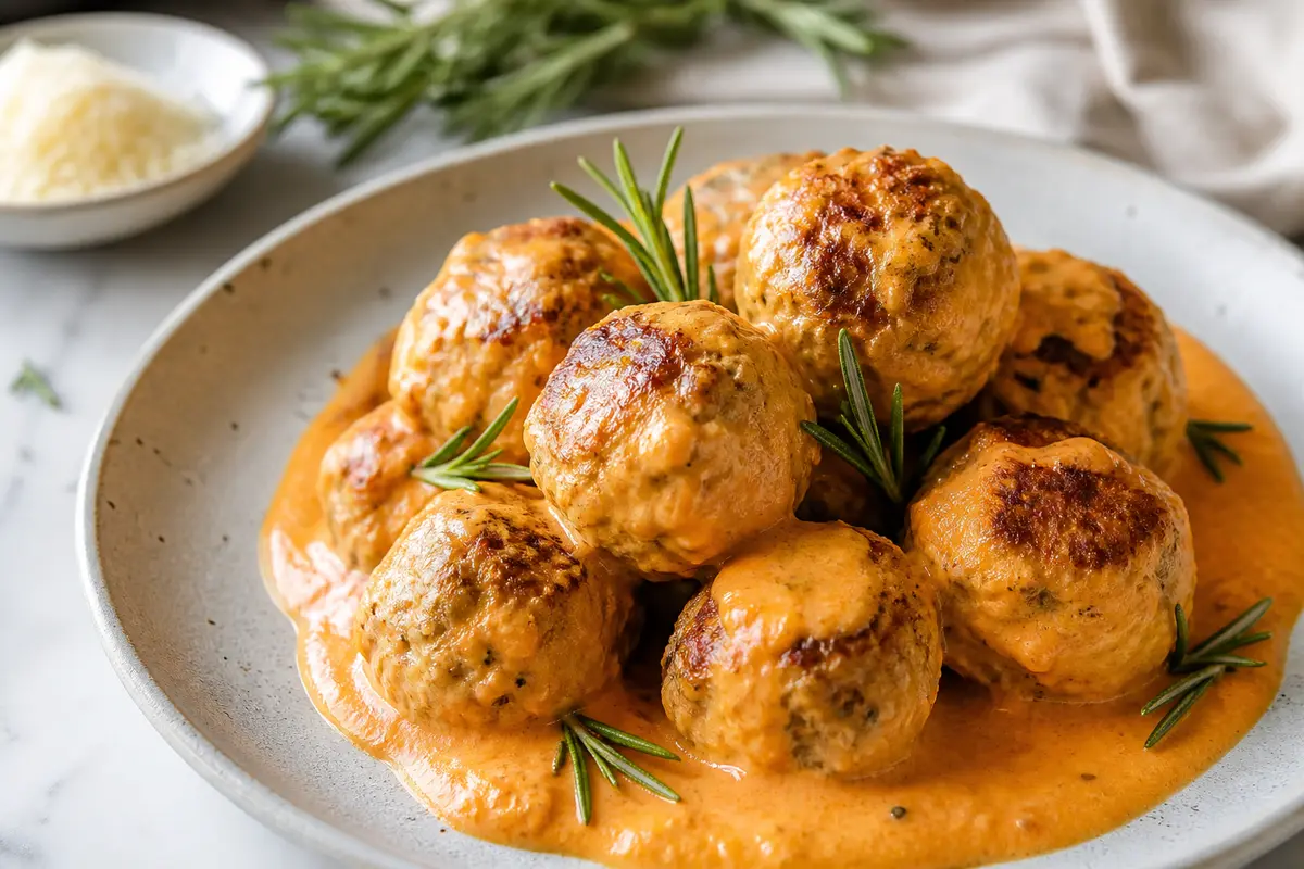Albóndigas Keto de Pavo al Romero con Crema de Pimiento Asado