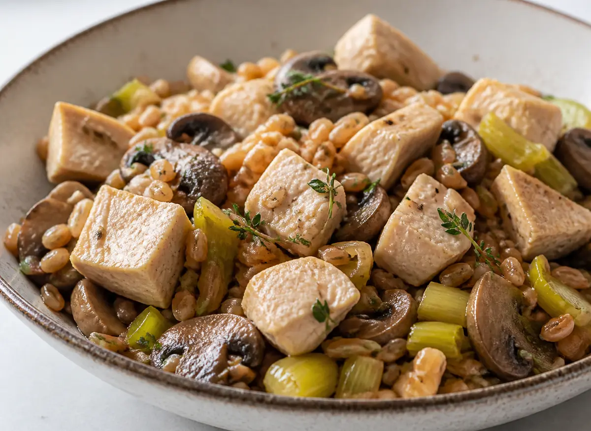 Instant Pot Turkey with Thyme, Farro, Mushrooms, and Leeks