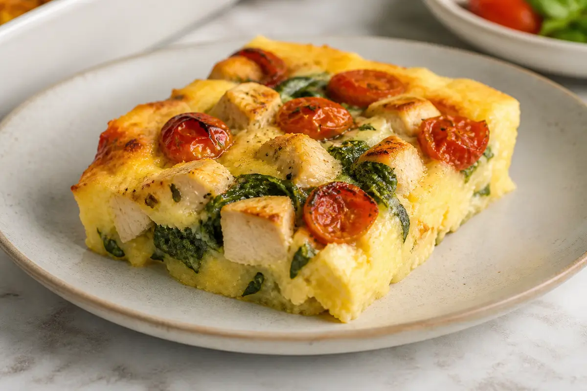 Pastel Familiar de Polenta Cremosa con Pollo, Espinacas y Tomates Asados