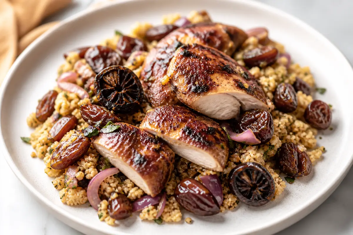 Black Lime and Date Chicken with Toasted Cauliflower Couscous