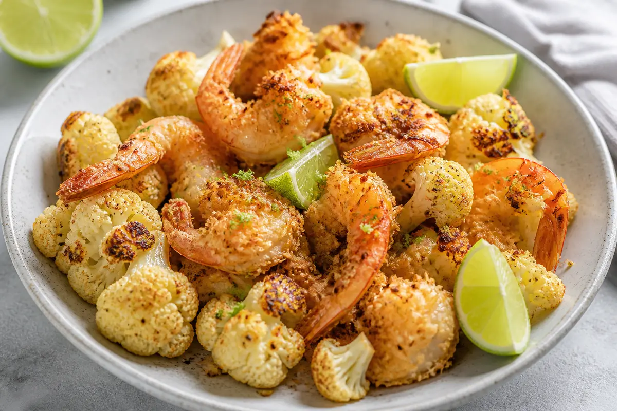 Cazuela Keto de Camarones al Coco con Coliflor Tostada y Lima
