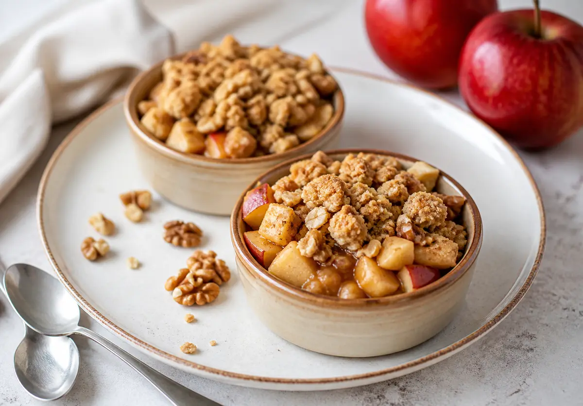 Cazuelitas de Manzana Asada, Vainilla y Nuez con Costra Crujiente