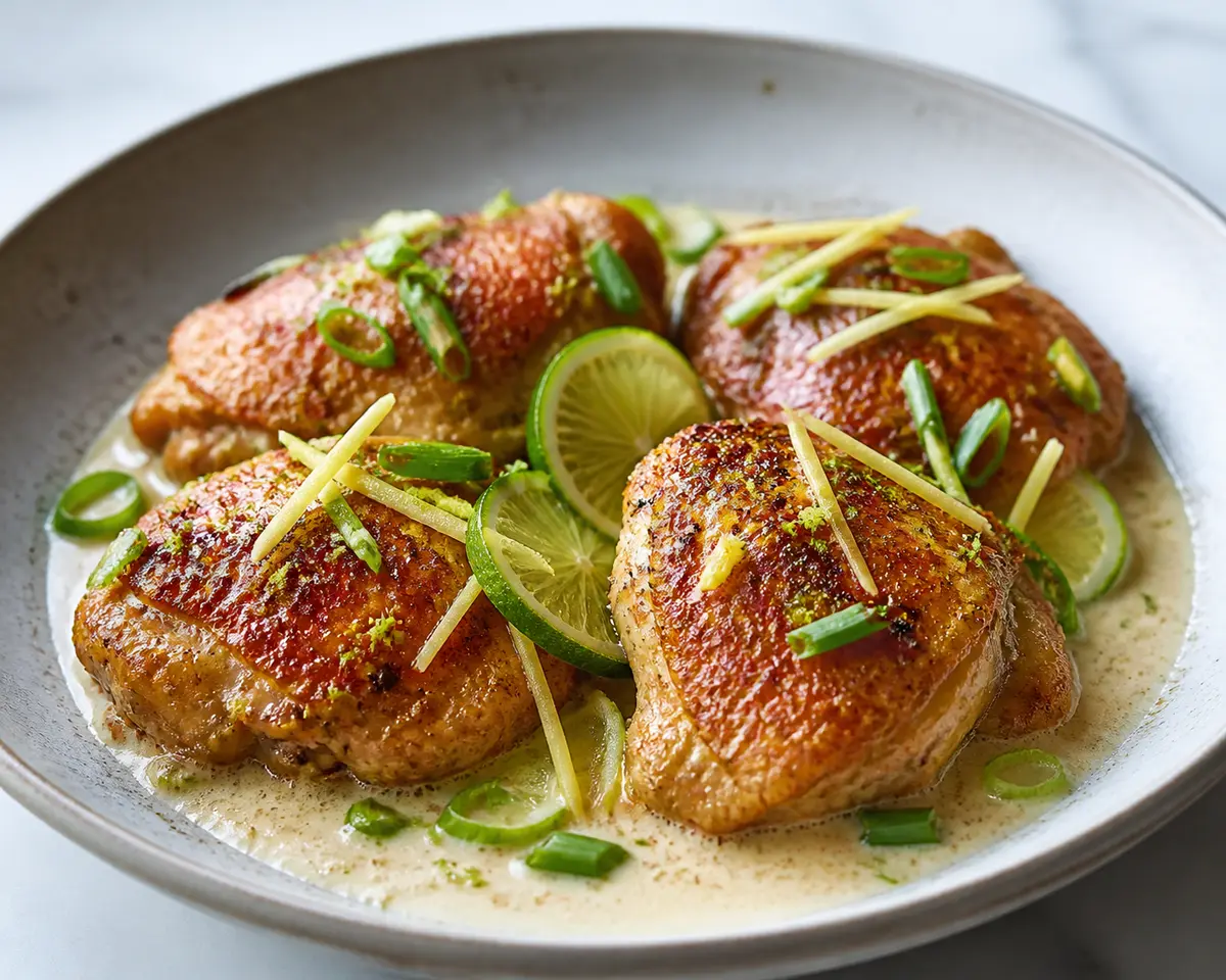 Crispy Skillet Chicken with Coconut Lime Ginger Sauce